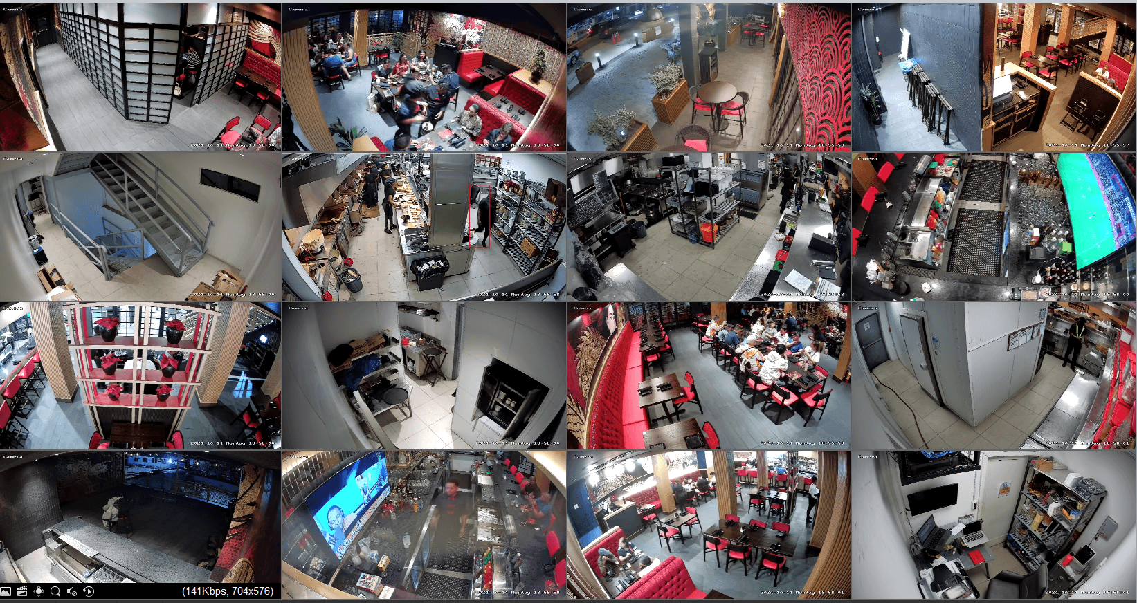 Restaurant CCTV Security Monitoring - Multi-View Coverage